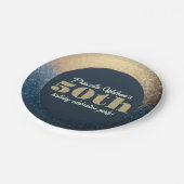 きらめくグリッターブルーと金ゴールド誕生会 ペーパープレート (アングル)