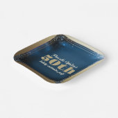 きらめくグリッターブルーと金ゴールド誕生会 ペーパープレート (傾斜あり)