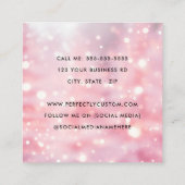 きらめくグリッターライトピンクのロゴシック スクエア名刺 (裏面)