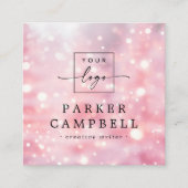きらめくグリッターライトピンクのロゴシック スクエア名刺 (正面)
