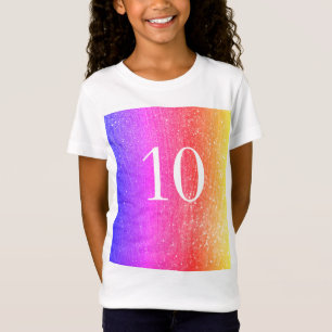 きらめくグリッターレインボー10th誕生日ガールピンク tシャツ