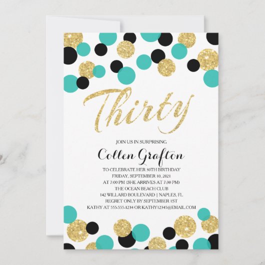 きらめくグリッター紙吹雪 | 30th誕生日 招待状 (正面)
