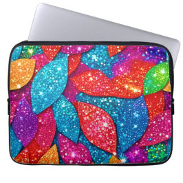 きらめくグリッター葉パターン ラップトップスリーブ