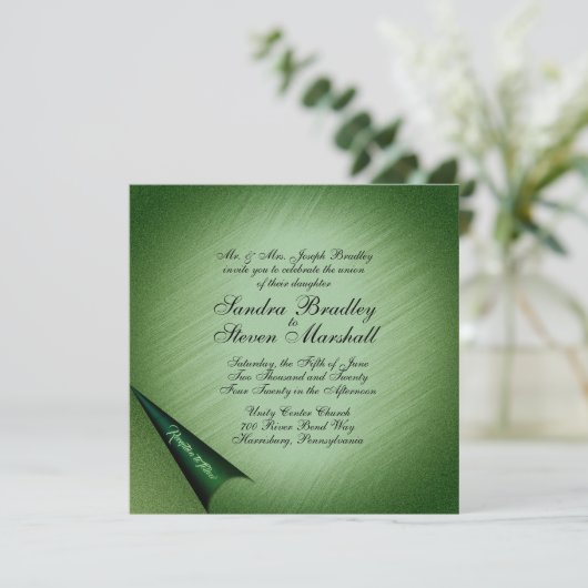 きらめくグリーン結婚式招待状 招待状 (スタンド正面)