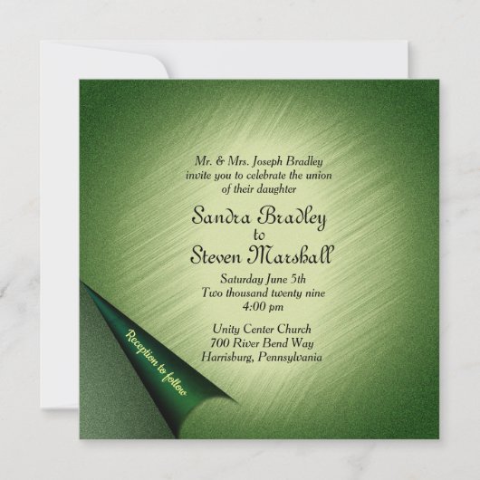 きらめくグリーン結婚式招待状 招待状 (正面)