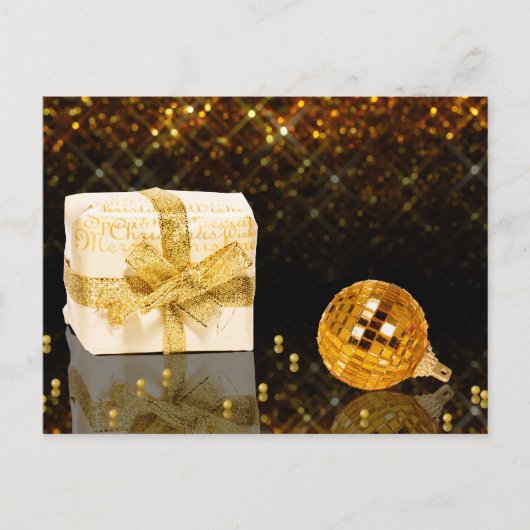 きらめくゴールデンクリスマスホリデー葉書 シーズンポストカード (正面)