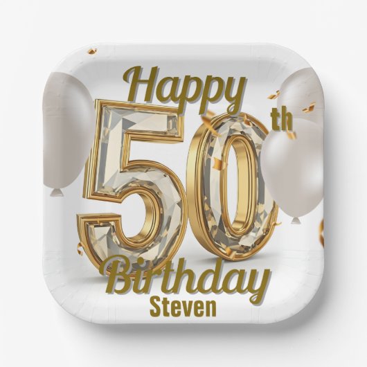 きらめくゴールデンラグジュアリーエレガンス50誕生日 ペーパープレート (正面)