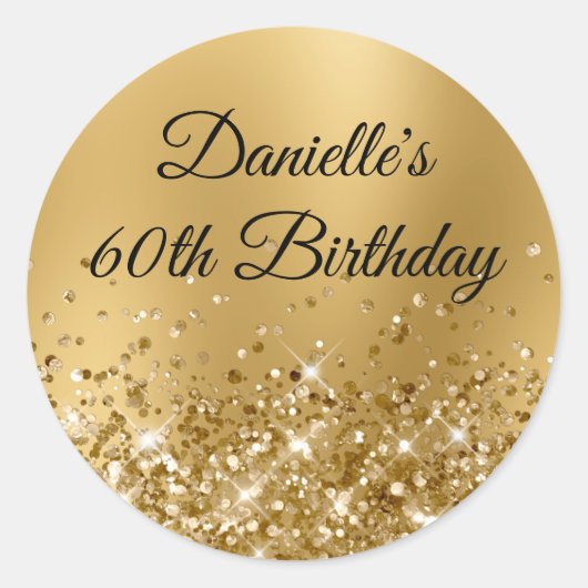 きらめくゴールドのぼかし 60歳の誕生日 ラウンドシール (正面)