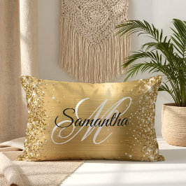 きらめくゴールドサテンホイルモノグラム ランバークッション