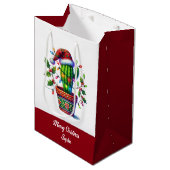 きらめくサボテンのクリスマス ミディアムペーパーバッグ (正面アングル)