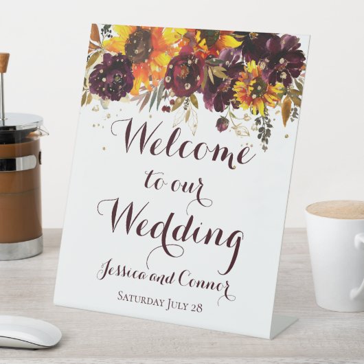 きらめくサン&ワインウェルカム結婚ペデスタルサイン 台座サイン (インサイチュ)