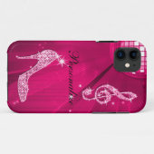 きらめくショッキングピンク音楽ノート及びスチレットヒール Case-Mate iPhoneケース (裏面(横))