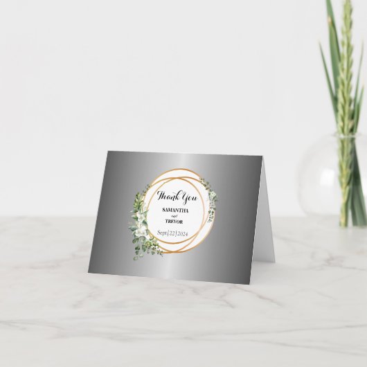 きらめくシルバーとゴールデンのリングや輪 サンキューカード (正面)