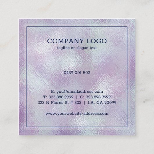 きらめくシルバーとピンクの背景のイメージ スクエア名刺 (裏面)