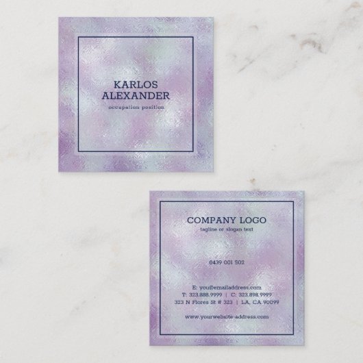 きらめくシルバーとピンクの背景のイメージ スクエア名刺 (正面/裏面)