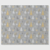 きらめくシルバーと金ゴールドクリスマスツリー ラッピングペーパー (フラット)