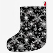 きらめくシルバーのお祭り雪の結晶パターン ラージクリスマスストッキング (裏面)