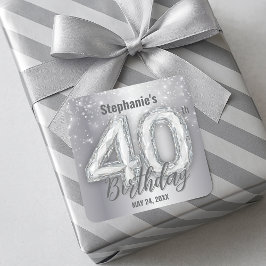  きらめくシルバーのスパークルダイヤモンド 40歳の誕生日  スクエアシール