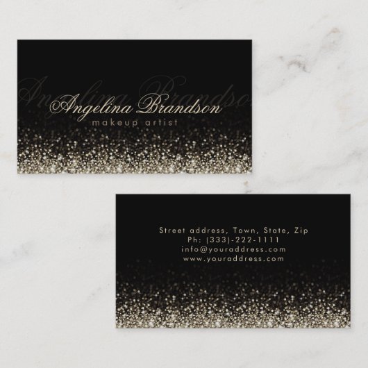 きらめくシルバーのメイクアップアーティスト、ダマスクブラックカード 名刺 (正面/裏面)