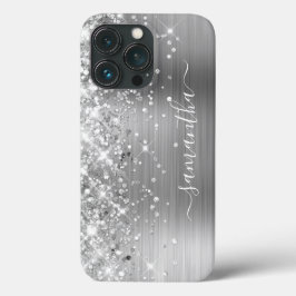 きらめくシルバーフォイル モダンガーリーなサイン iPhone 13 PROケース
