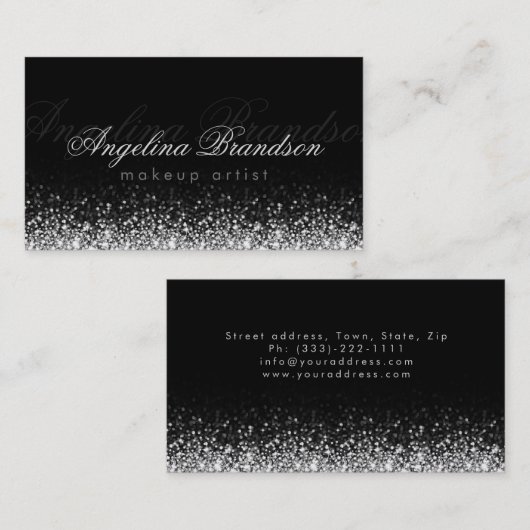 きらめくシルバーライトメイクアップダマスクブラックカード 名刺 (正面/裏面)