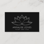 きらめくシルバーロータスフラワーラインアート 名刺 (正面)