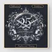 きらめくシルバー:25周年記念 スクエア壁時計 (正面)