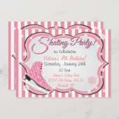 きらめくシークインピンクアイススケートで滑るパーティー招待状 招待状 (正面/裏面)