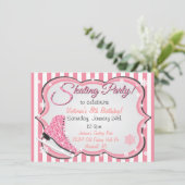 きらめくシークインピンクアイススケートで滑るパーティー招待状 招待状 (スタンド正面)