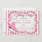 きらめくシークインピンクアイススケートで滑るパーティー招待状 招待状 (正面)