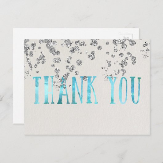 きらめくシーブルーフェイクとシルバーシークイン ポストカード (正面/裏面)