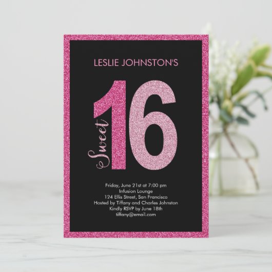 きらめくスイート16バースデーパーティ招待状 招待状 (スタンド正面)