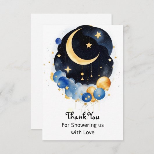 きらめくスカイベビーシャワームーン&スターズテーマ サンキューカード (正面/裏面)