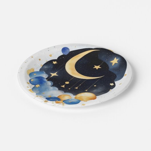 きらめくスカイベビーシャワームーン&スターズテーマ ペーパープレート (アングル)