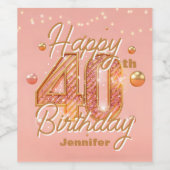 きらめくスタイリッシュ金ゴールド40歳の誕生日 ワインラベル (シングルラベル)