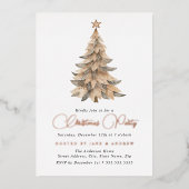 きらめくスターベージュツリークリスマスパーティー 箔招待状 (正面)