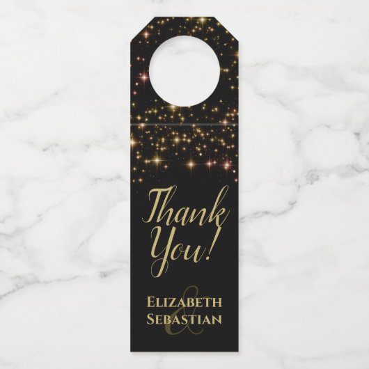 きらめくスター結婚ズワインボトルラベルありがとう ボトルネックタグ (正面)