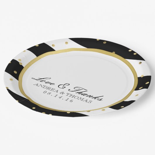 きらめくストライプ |エレガントなウェディングプレート ペーパープレート (アングル)