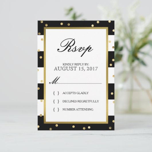 きらめくストライプ |エレガントなウェディングRSVPカード 出欠カード (スタンド正面)