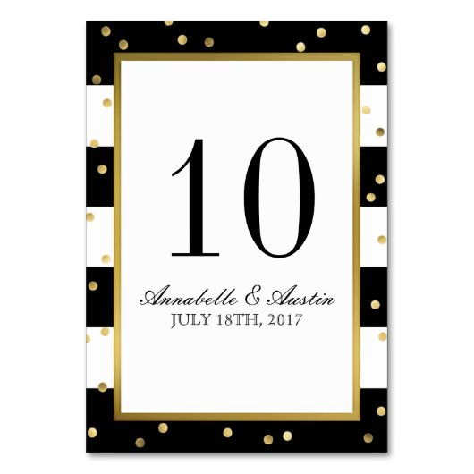 きらめくストライプ |エレガントウェディングテーブルカード テーブルナンバー (正面)