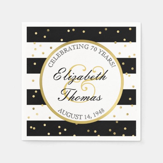 きらめくストライプ | 70周年記念結婚パーティー スタンダードカクテルナプキン (正面)