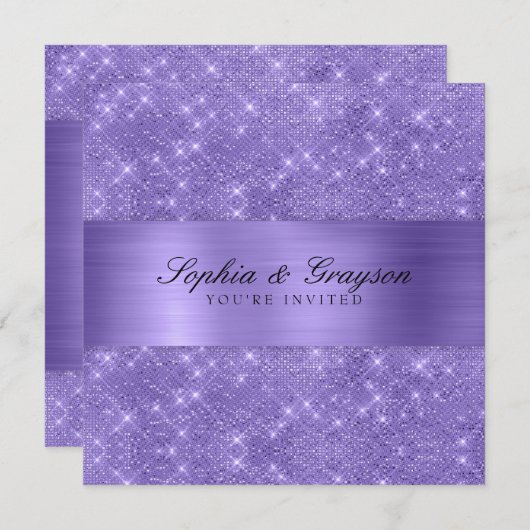 きらめくストリップパープルスパークル結婚式の招待 招待状 (正面/裏面)