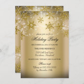 きらめくスノーフレーク金ゴールドクリスマスホリデーパーティー 招待状 (正面/裏面)