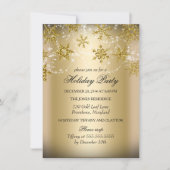 きらめくスノーフレーク金ゴールドクリスマスホリデーパーティー 招待状 (正面)