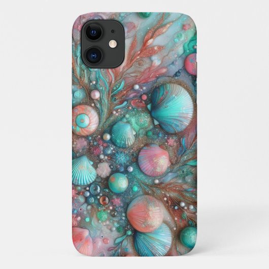 きらめくターコイズとピンクシーシェルディライト Case-Mate iPhoneケース (裏面)