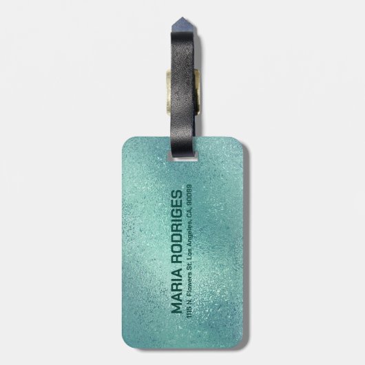 きらめくターコイズ虹色のテクスチャ ラゲッジタグ (裏面縦)