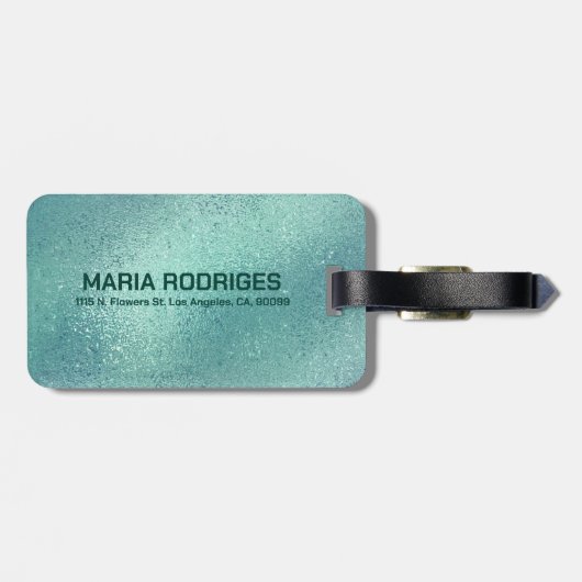 きらめくターコイズ虹色のテクスチャ ラゲッジタグ (裏面横)
