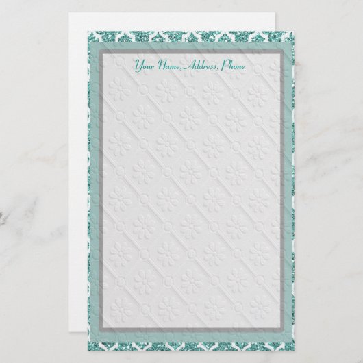 きらめくティール（緑がかった色）カスタム文房具 便箋 (正面/裏面)