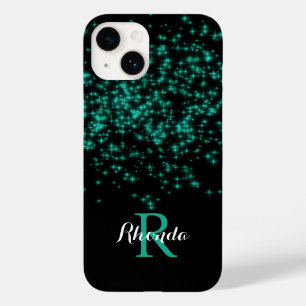 きらめくティール（緑がかった色）グラデーショングリッター星黒背景 Case-Mate iPhone 14ケース