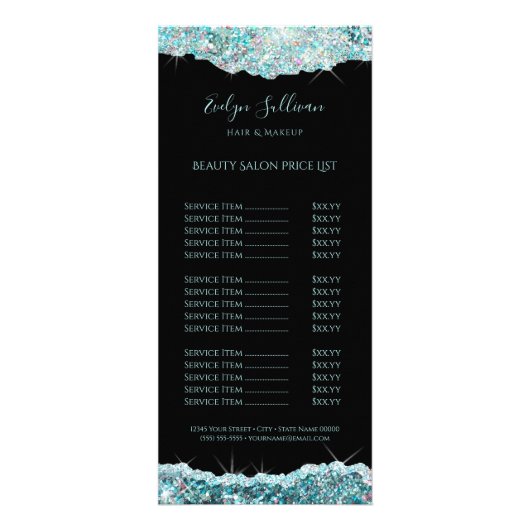 きらめくティール(緑がかった色)グリッター価格表ラックカード ラックカード (正面)